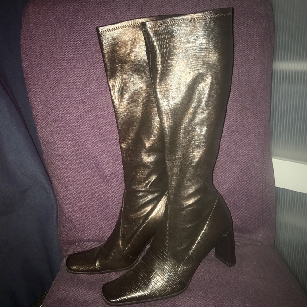Nine West Bronze Metallic Square Toe Boots